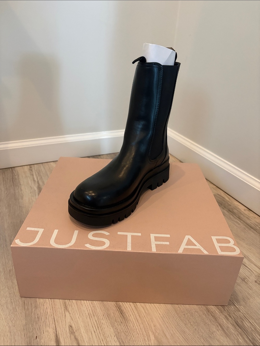 JustFab Black Chunky Lug Chelsea Lace-Up Boot